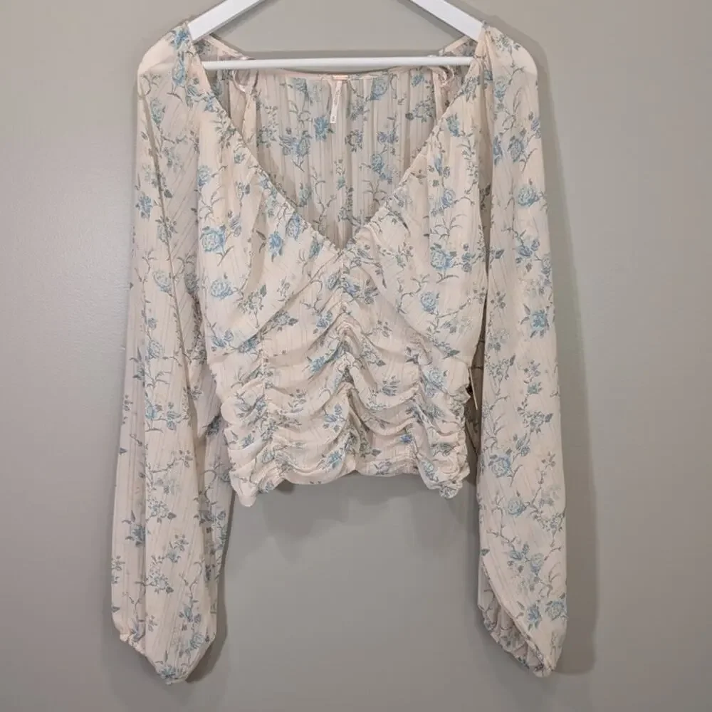 Free People Final Rose Blouse Fairycore Cottagecore Milkmaid Feminine Size M